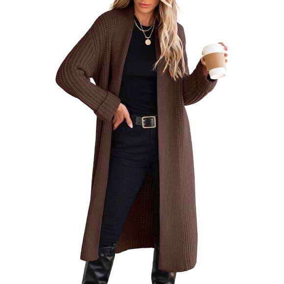 Sweaters - Women Knit Long Cardigan Acrylic Oversized Open Front Sweater Coat
